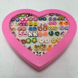 Kids Valentines Plastic Stud Earring Set, Gift Boxed (36 Pairs Total)